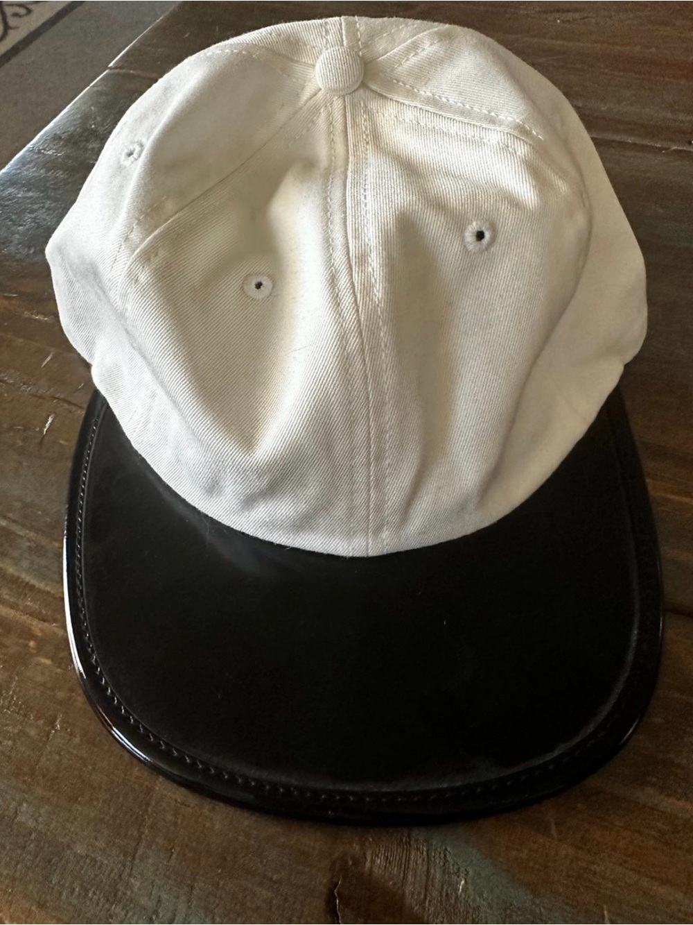 Supreme White & Black Leather Brim Strapback Hat Cap